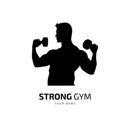 strong gym vector with hand holding dumbbellのイラスト素材