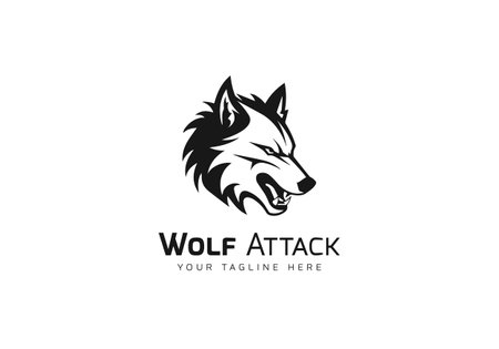 Wolf Attack minimal logo in Aggressive and Danger style, wild Wolf logo icon,black wolf logoのイラスト素材