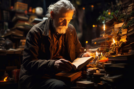 Library Retreat Serene Scene of a Man Engrossed in Reading, Generative Aiの素材