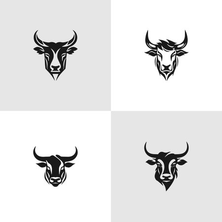 Bull head mascot collection, logo set. Vector illustration.のイラスト素材