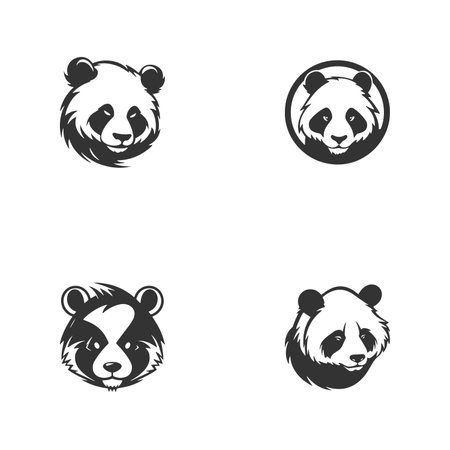 Graphical set of bears on black,bear and panda vector elements.Design,tattoo and logoのイラスト素材