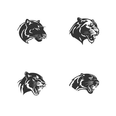 A set of black panther illustrations logo designs, t-shirts, emblems, badges, embroidery and other print designsのイラスト素材