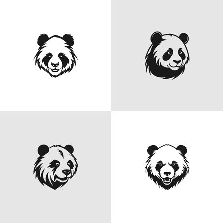 panda set icons. Black white doodle animal. Vector illustration. Sketch for coloring page, tattoo, poster, print, t-shirtのイラスト素材