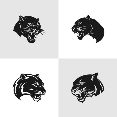 Tiger line icon set, black panther vector line logo illustration designのイラスト素材