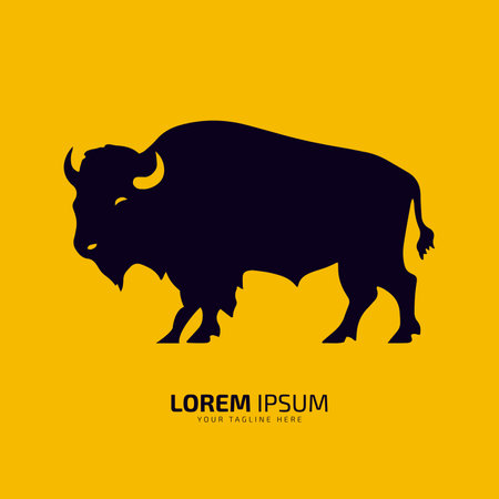 bull logo icon silhouette bison, ox logo symbol style bull vector illustration buffalo logo vector silhouette isolated black bull on yellow background.のイラスト素材