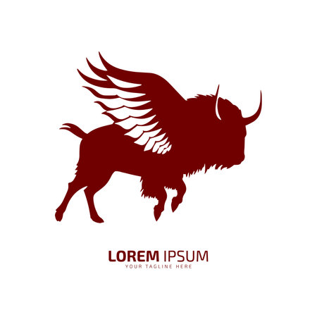 flying bull logo icon silhouette fly bison or flying ox logo symbol style bull vector illustration buffalo logo vector silhouette isolated red bullのイラスト素材