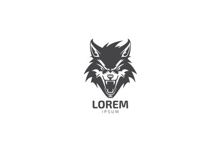 Black Head Angry wolf logo design inspiration. Edgy Design Head of Aggressive Wolf, Modern professional wolf logoのイラスト素材
