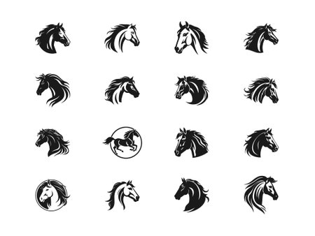 Beauty Horse Ranch Stable Stallion set Logo design vector icon templateのイラスト素材