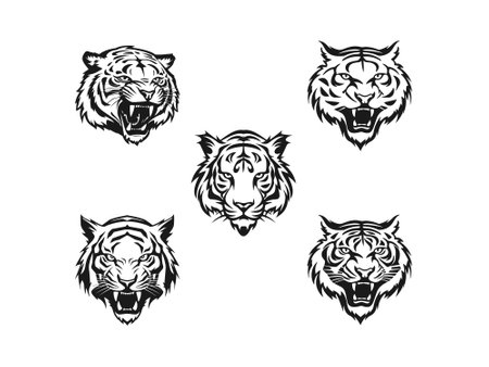 Tiger set logo vector icon Silhouette of a tiger head isolated on white backgroundのイラスト素材