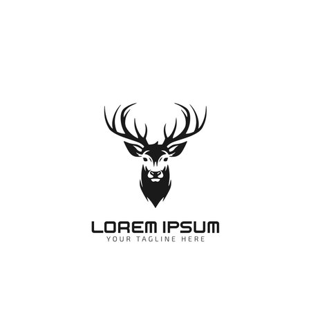 deer with horns minimal logo silhouette vector icon on white backgroundのイラスト素材