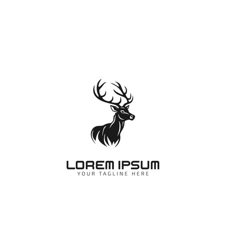 deer with horns minimal logo silhouette icon on white backgroundのイラスト素材