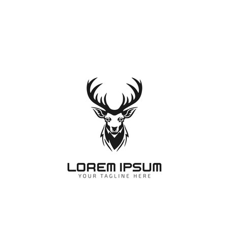 deer with horns minimal logo silhouette vector design templateのイラスト素材