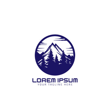 Mountain vector silhouette isolated vector illustration with treeのイラスト素材
