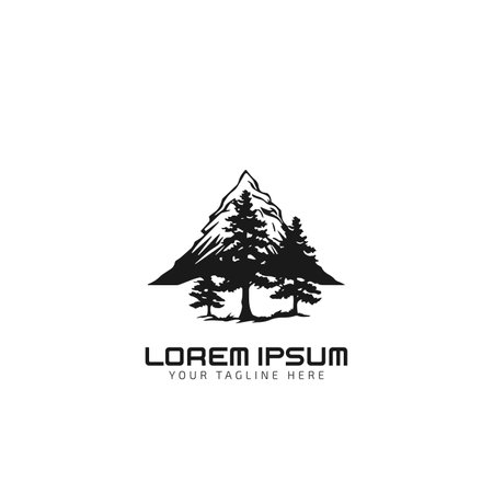 Forest logo vector, silhouette, Forest illustration, Mountains, tree or mountain design, Pine Treesのイラスト素材