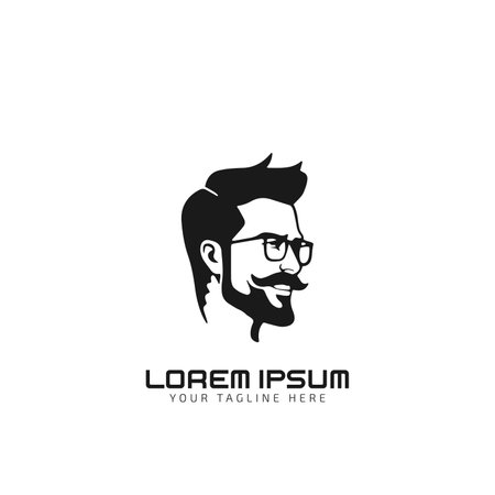 Man logo with glasses and mustache icon silhouette vector isolated on white background.のイラスト素材