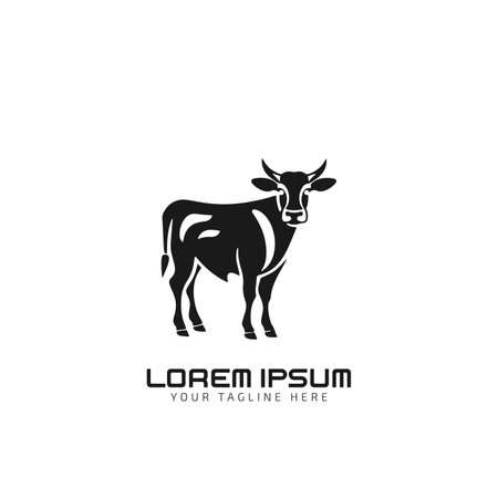 Cow Logo Design Vector Template. Isolated silhouette icon on white backgroundのイラスト素材