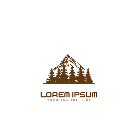 pine tree with mountain logo design vector icon template, vector illustrationのイラスト素材