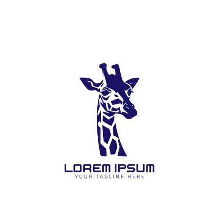 Vector illustration of a blue silhouette giraffe. Isolated on white background. Icon giraffe side view profile.のイラスト素材
