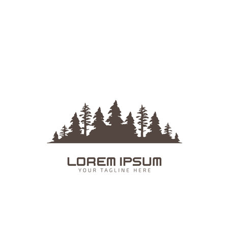 Simple pine tree vector logo in a modern style. With mountain on white backgroundのイラスト素材