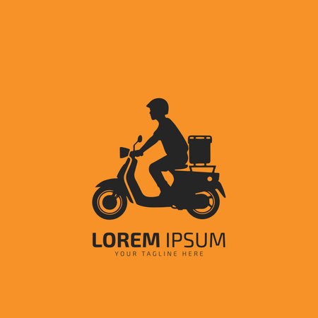 Fast and free delivery by cycle. Courier on bike with parcel box on the back isolated on yellow background. Delivery work vector illustration.のイラスト素材