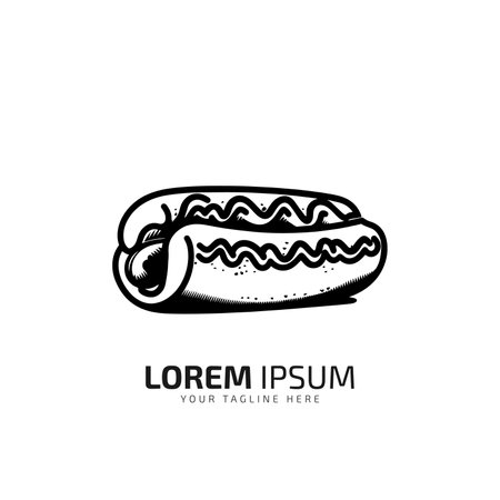 Hot dog icon isolated on white background vector illustration. Street fast food vector graphic silhouette.のイラスト素材