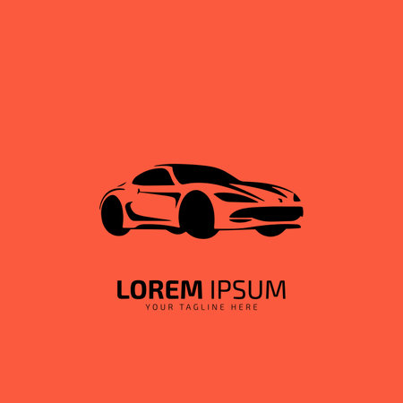 Auto style car logo design with concept sports vehicle icon silhouette on orange background. Vector illustration. templateのイラスト素材
