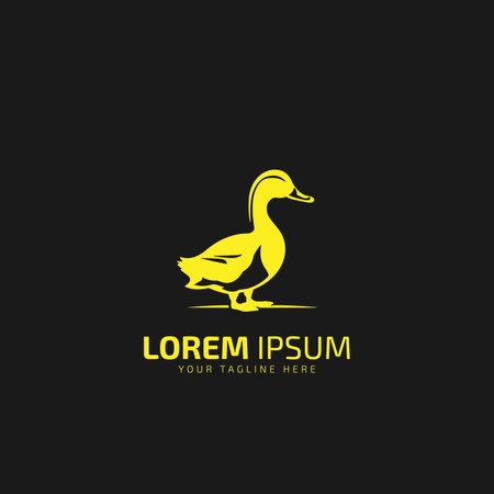 Hand drawn logo poultry duck silhouette and modern vintage typography retro style vector illustration. Duck bird logo for farm meat market packaging and restaurant menu decoration.のイラスト素材