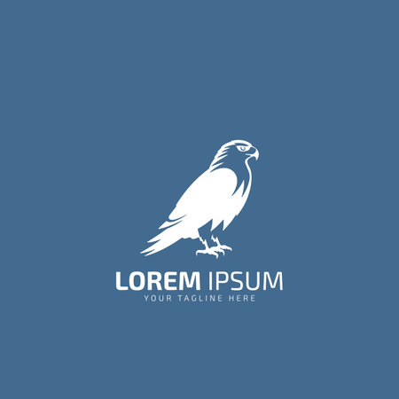 Flying Bird vector logo icon. Luxury bird, eagle, hawk, vector line logotype design. Universal premium falcon wing symbol logotype. isolated on blue background.のイラスト素材