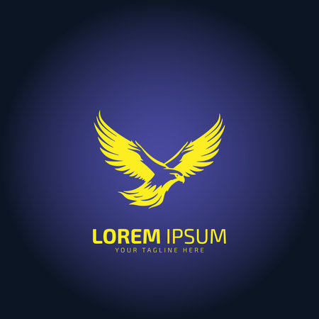 logo of eagle or hawk vector bird silhouette design. Eagle and hawk icon on blue and black background.のイラスト素材