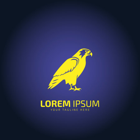 logo of eagle or hawk vector bird silhouette isolated design. Eagle and hawk icon on blue and black background.のイラスト素材