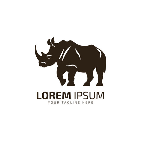 Vector illustration of a silhouette of a rhino standing on silhouette design isolated dark white background. Rhinoceros side view profileのイラスト素材
