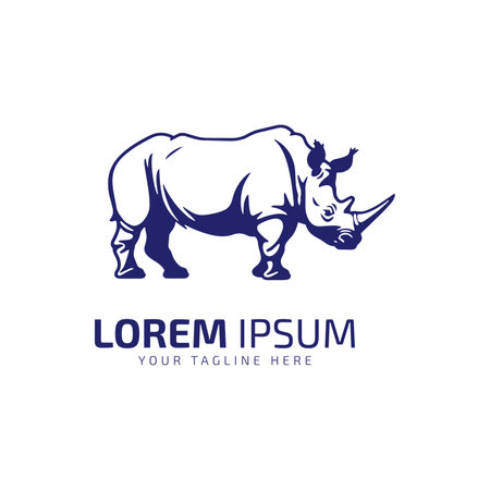Vector rhino silhouette side view for logo.Vector illustration of a silhouette of a standingのイラスト素材