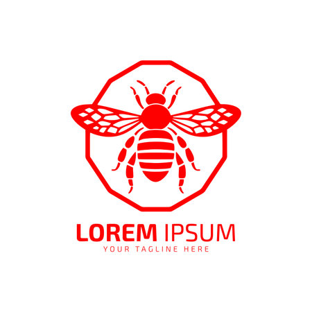 Honey bee logo icon vector design template illustration silhouette red bee isolated on white background.のイラスト素材