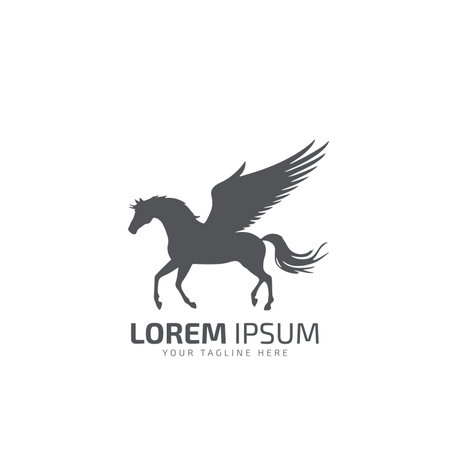 Flying horse logo, flying horse icon, vector illustration colorful isolated black horse on white background.のイラスト素材