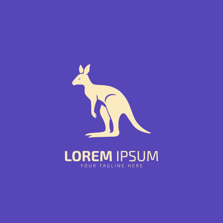 Kangaroo sitting logo icon vector illustration design template in blue background.のイラスト素材