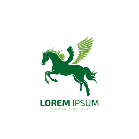 Flying horse logo, flying horse icon, vector illustration colorful isolated green horse on white background.のイラスト素材