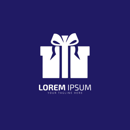 gift box logo icon vector design template silhouette illustration isolated white box on blue background.のイラスト素材