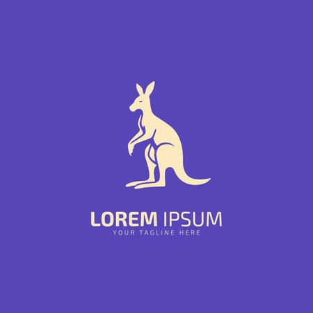 Kangaroo logo icon vector illustration design template isolated in blue background.のイラスト素材