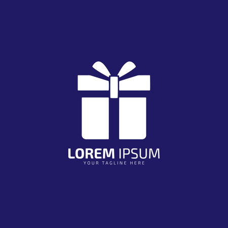 gift box concept logo icon vector design template silhouette illustration isolated white box on blue background.のイラスト素材