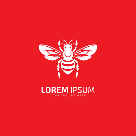Honey bee logo icon vector design template illustration silhouette white bee isolated on red background.のイラスト素材