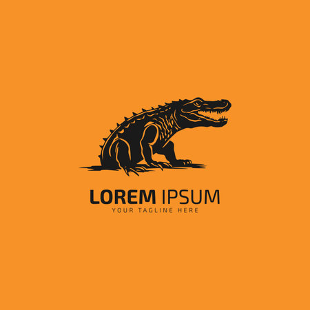 Vector image of a crocodile silhouette with an open mouth on a yellow backgroundのイラスト素材