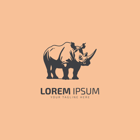 Vector illustration of a silhouette of a rhino standing on isolated skin background. Rhinoceros side view profile.のイラスト素材