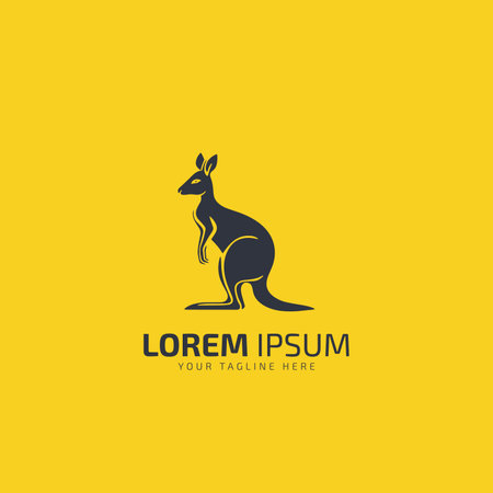 kangaroo sitting logo icon illustration isolated vector sign symbol design silhouette illustration template isolated on yellow background.のイラスト素材