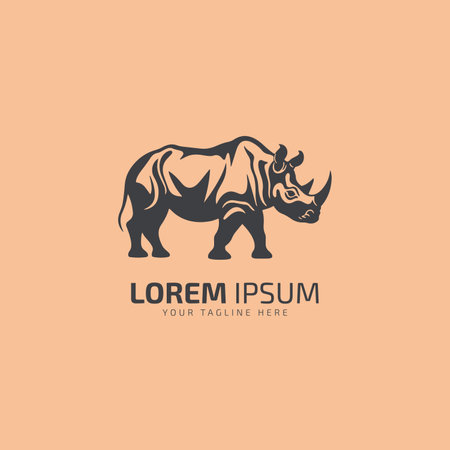 Vector illustration of a silhouette of a rhino standing on silhouette design isolated skin background. Rhinoceros side view profile.のイラスト素材