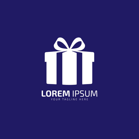 gift box concept logo icon vector design template silhouette illustration isolated on blue background.のイラスト素材