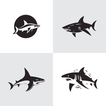 Aggressive shark fish logo set vector silhouetteのイラスト素材