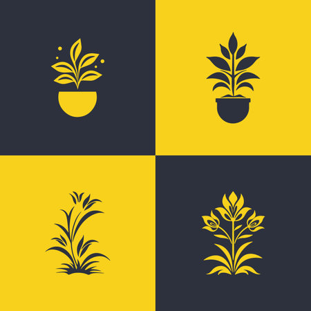 Four types of flower plants logo icons setのイラスト素材