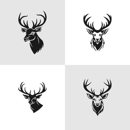 deer head with antlers. a set of four piecesのイラスト素材