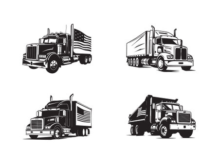 Truck logo silhouette icon Semi Truck with Trailer Circle Emblem Logo Vector Isolated. Ready made logo template set vector isolated vector setのイラスト素材