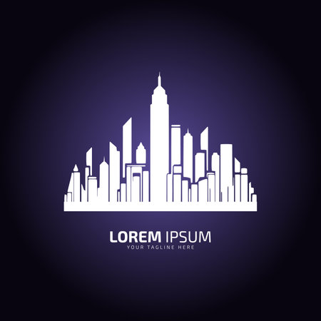 Building logo building icon building vector building silhouette isolated on blue backgroundのイラスト素材